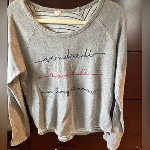 Gray lightweight sweatshirt, size M. Purchased from Anthropologie.